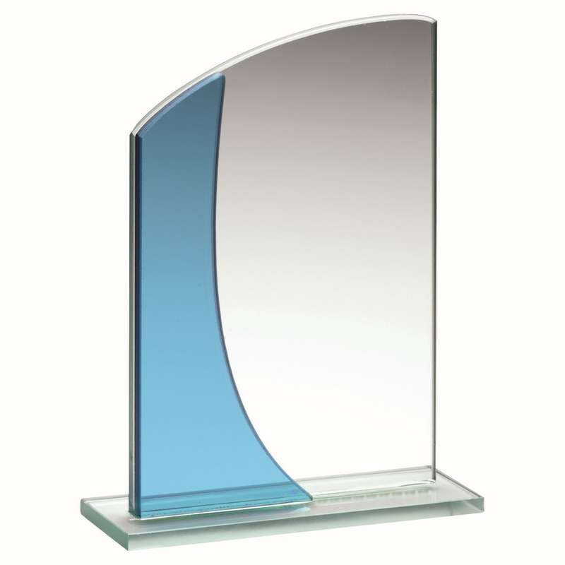 JADE/BLUE GLASS RECTANGLE PLAQUE WITH CURVED TOP (4mm THICK) – 5.25in