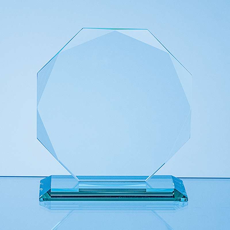 11.5cm x 11.5cm x 10mm Jade Glass Facetted Octagon Award