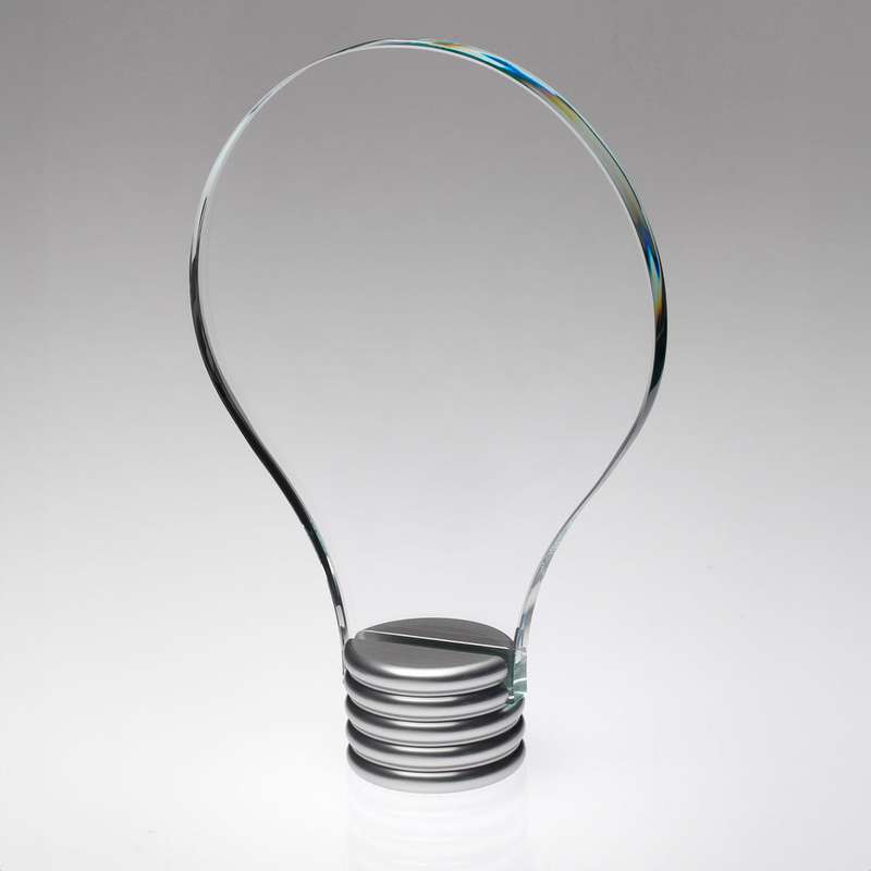 CLEAR GLASS LIGHTBULB PLAQUE ON METAL SCREW BASE – 7in