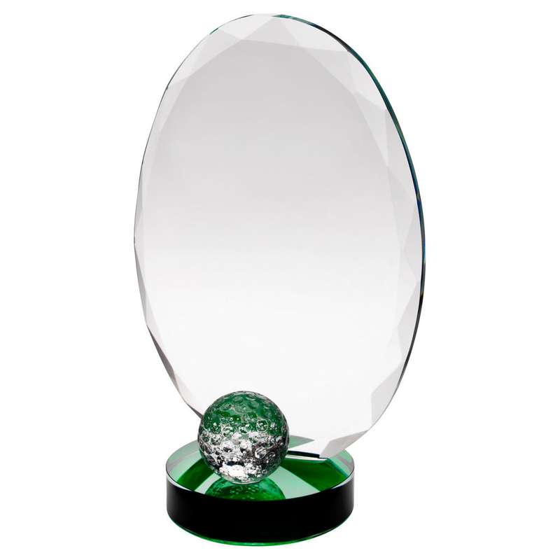 CLEAR GLASS OVAL AND GOLF BALL WITH GREEN HIGHLIGHTS (10mm THICK) – 7.25in