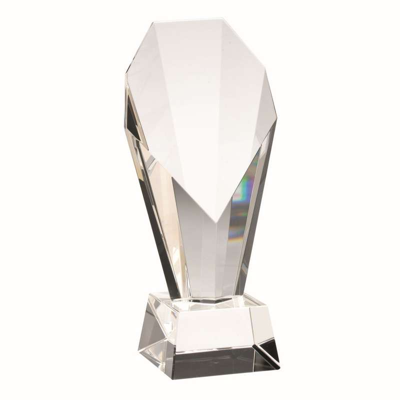 CLEAR GLASS OBELISK ON BASE – 7.5in