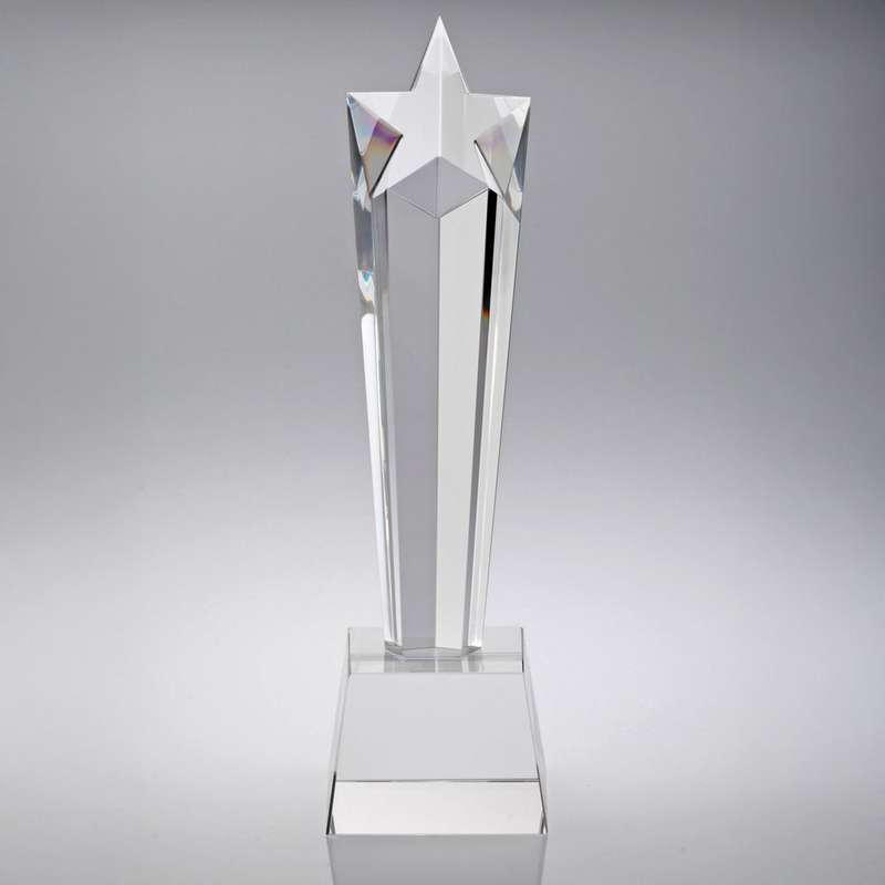 CLEAR GLASS STAR COLUMN ON BASE – 8.25in