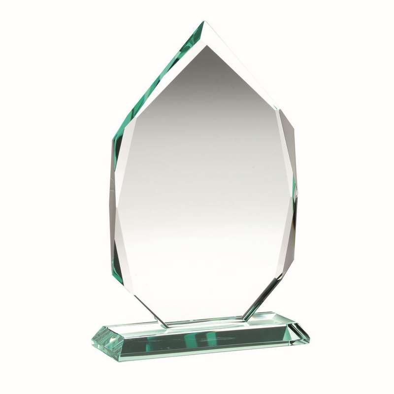 JADE GLASS DIAMOND PLAQUE ON BASE (15mm THICK) – 6.5in