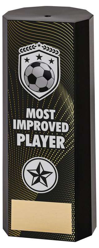 BLACK PLASTIC FILLED COLUMN FOOTBALL MOST IMPROVED PLAYER (1in CEN) – 6in