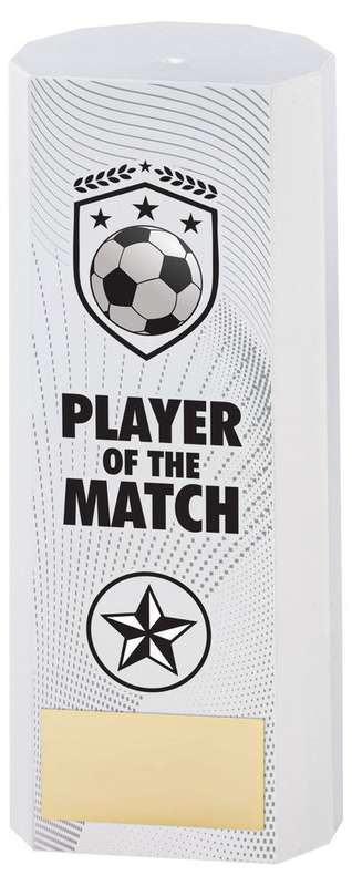 WHITE PLASTIC FILLED COLUMN FOOTBALL PLAYER OF THE MATCH (1in CEN) – 6in