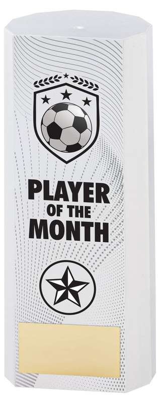 WHITE PLASTIC FILLED COLUMN FOOTBALL PLAYER OF THE MONTH (1in CEN) – 6in