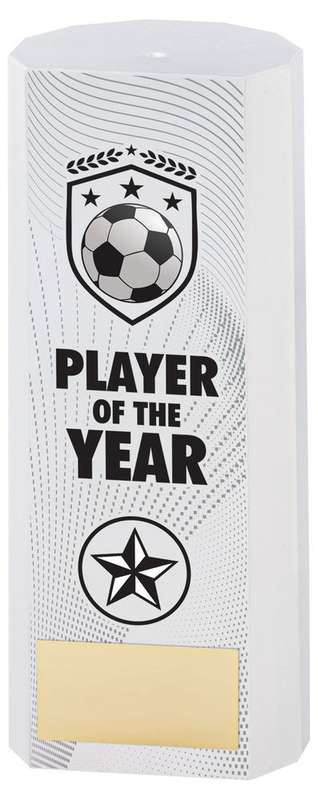 WHITE PLASTIC FILLED COLUMN FOOTBALL PLAYER OF THE YEAR (1in CEN) – 6in