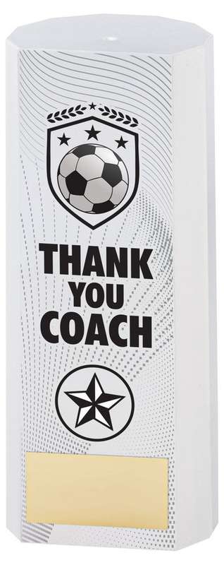 WHITE PLASTIC FILLED COLUMN FOOTBALL THANK YOU COACH (1in CEN) – 6in