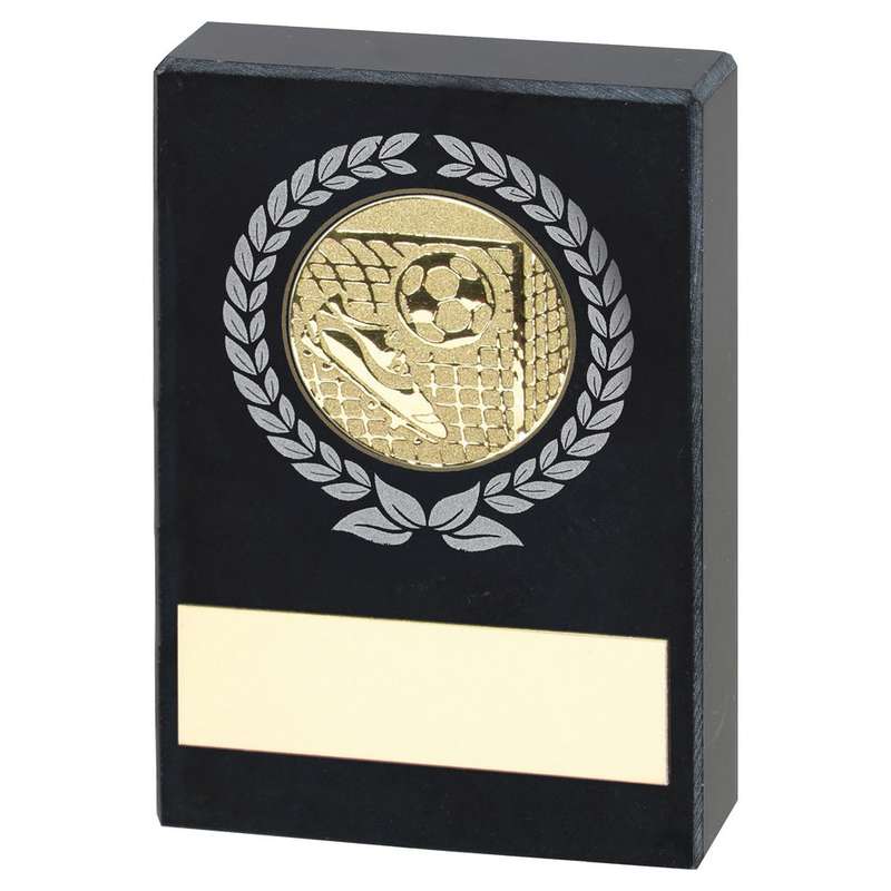 BLACK MARBLE WITH SILVER/GOLD WREATH, FOOTBALL INSERT AND PLATE – 2.5×1.75in