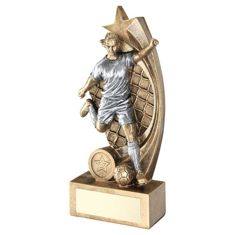 BRZ/PEW FEMALE FOOTBALL FIGURE ON STAR NET BACKING WITH PLATE (1in CEN) – 7.5in