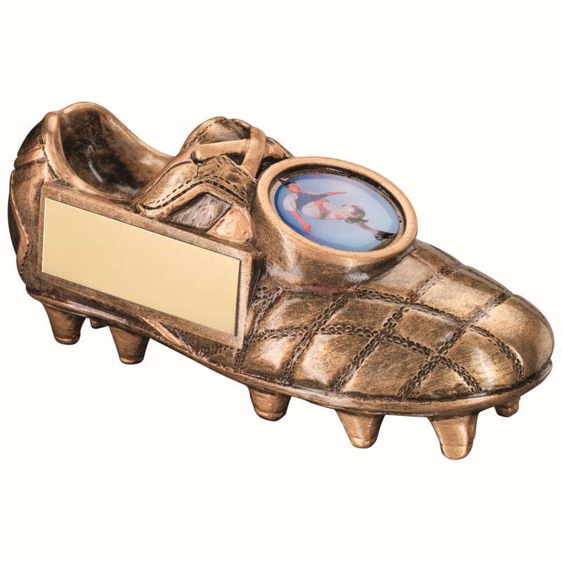 BRZ/GOLD FOOTBALL BOOT WITH PLATE (1in CENTRE) – 4.5 x 2in