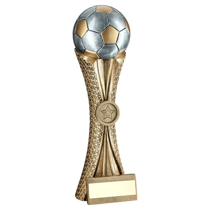 BRZ/PEW/GOLD FOOTBALL ON TRI MESH COLUMN WITH PLATE (1in CENTRE) – 7in