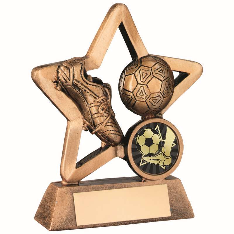 BRZ/GOLD RESIN FOOTBALL MINI STAR WITH PLATE (1in CENTRE) – 3.75in