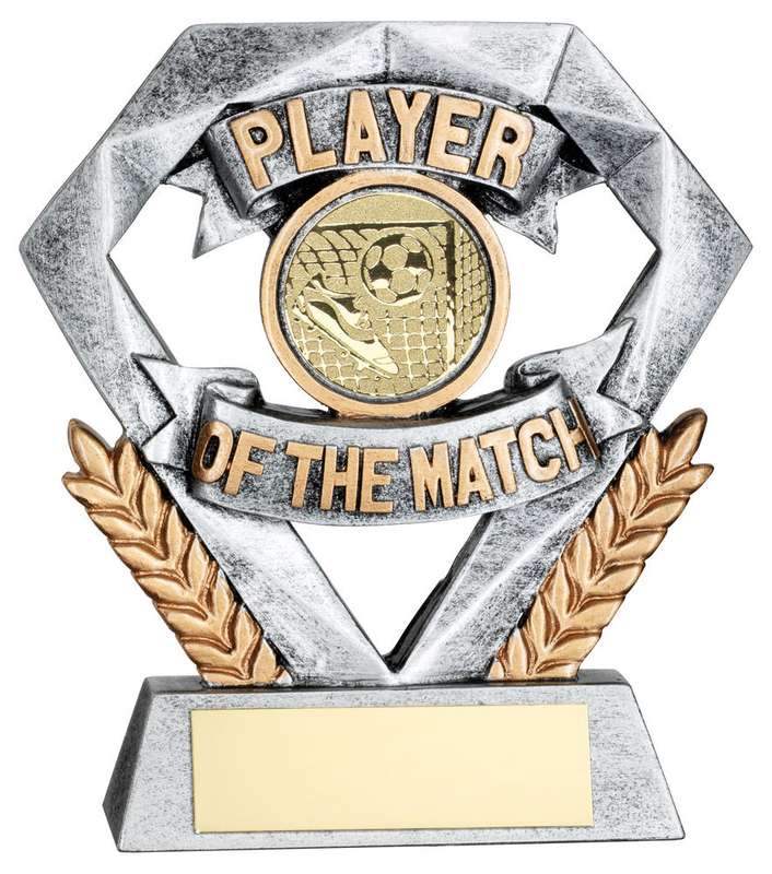 PEW/GOLD PLAYER OF THE MATCH MINI DIAMOND WITH FOOTBALL INSERT & PLATE – 4in