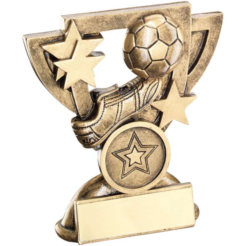 BRZ/GOLD FOOTBALL MINI CUP WITH PLATE (1in CENTRE) – 3.75in