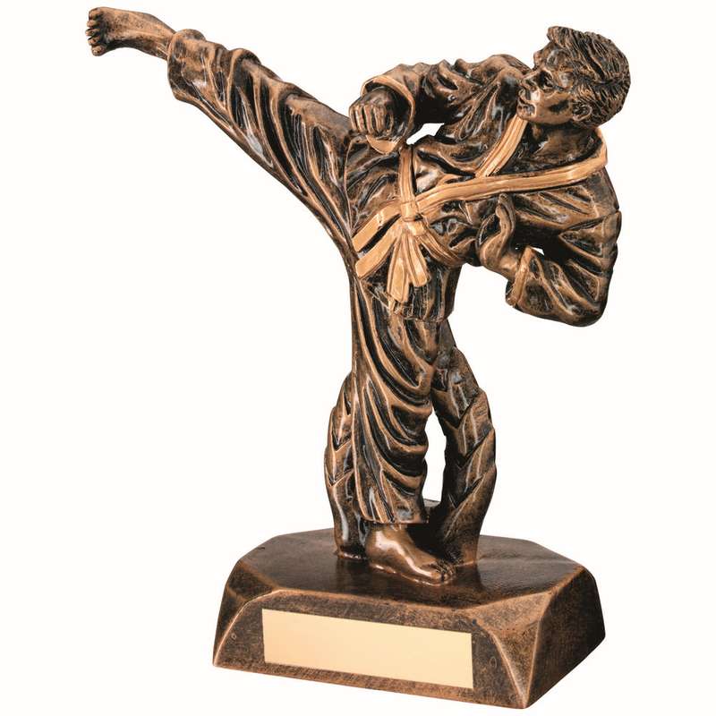BRZ/GOLD RESIN KARATE FIGURE WITH PLATE – 6.5in