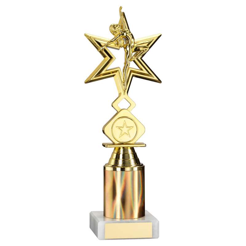 GOLD DANCE/GYM STAR FIGURE ASSEMBLED ON MARBLE – (1″ CEN/1″ TUBE) 8in