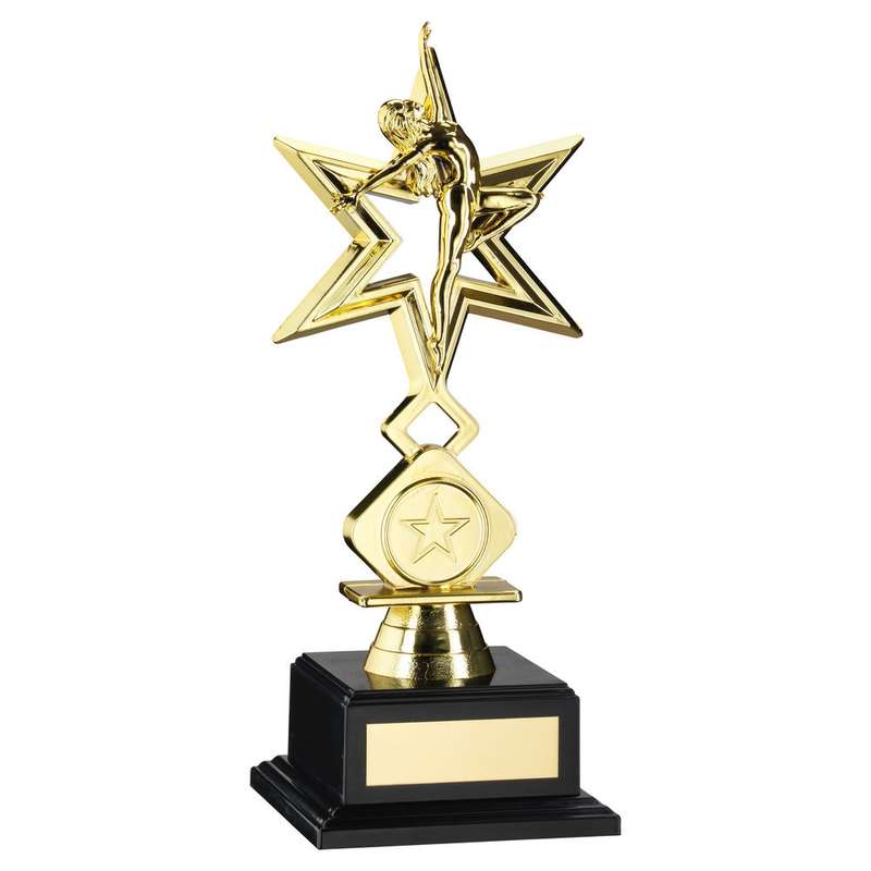 GOLD PLASTIC DANCE/GYM STAR FIGURE ASSEMBLED ON BASE (1in CEN) – 8in