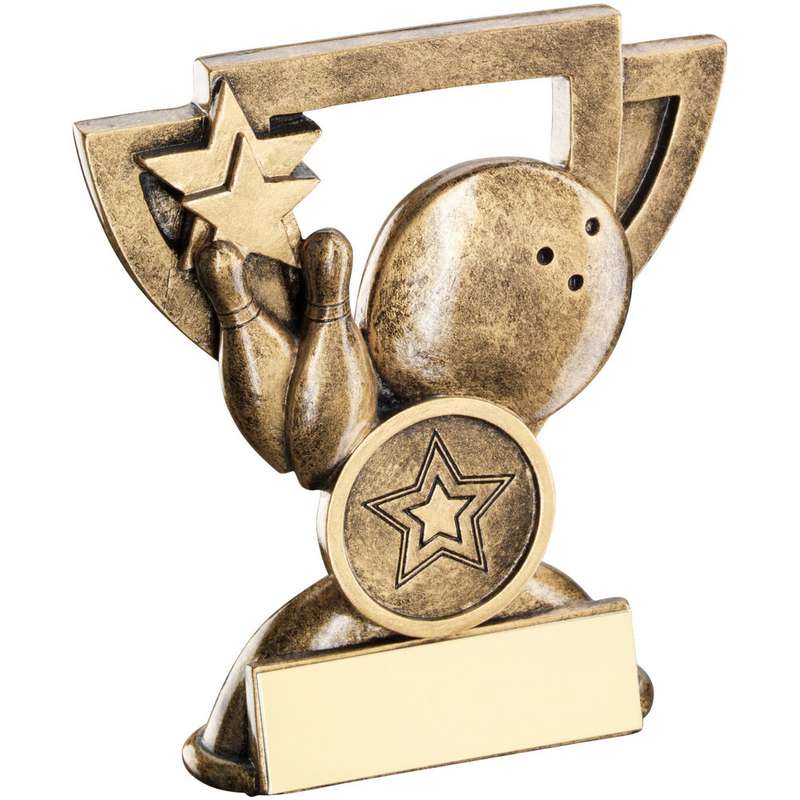 BRZ/GOLD TEN PIN MINI CUP WITH PLATE (1in CENTRE) – 3.75in