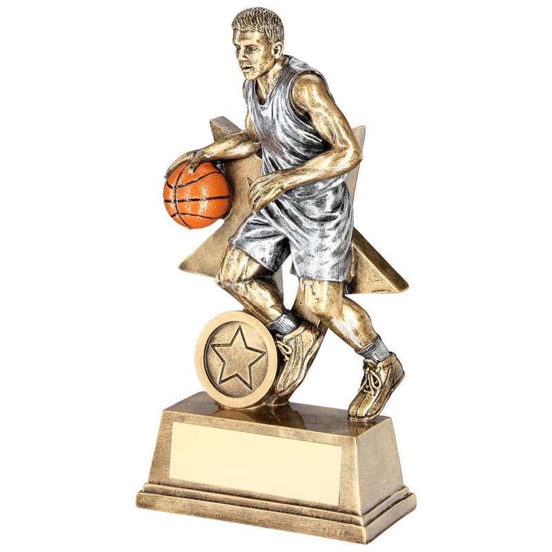 BRZ/PEW/ORANGE MALE BASKETBALL FIGURE WITH STAR BACK WITH PLATE (1in CEN) – 6″