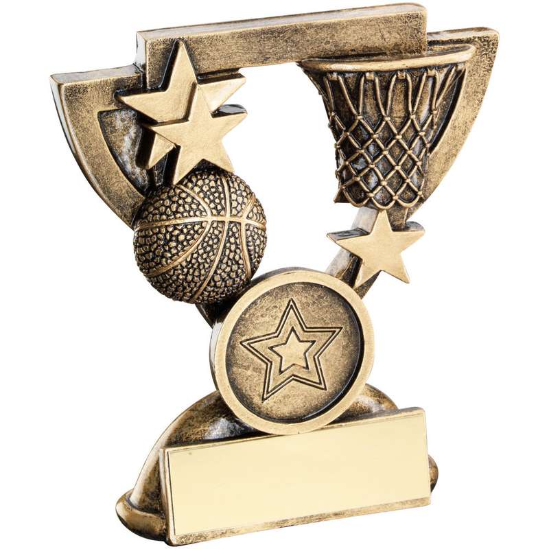 BRZ/GOLD BASKETBALL MINI CUP WITH PLATE (1in CENTRE) – 3.75in