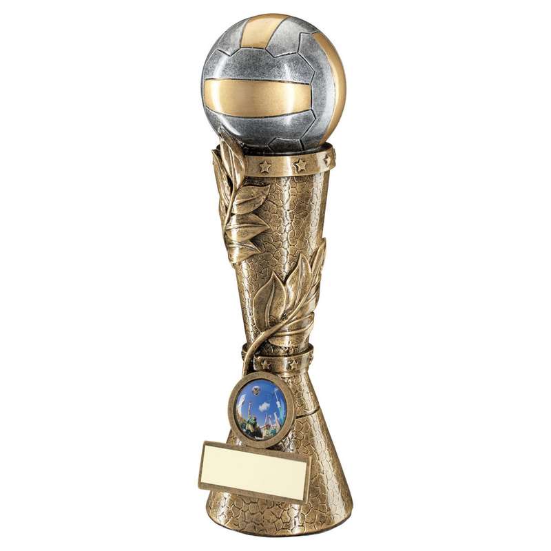 BRZ/PEW/GOLD NETBALL LEAF COLUMN WITH PLATE (1in CENTRE) – 7in