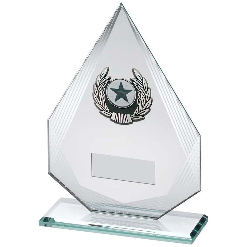 JADE/SILVER DIAMOND GLASS WITH SILV/BLK TRIM TROPHY (1in CENTRE) – 6.5in
