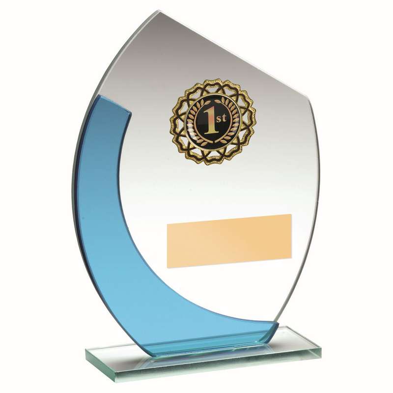 JADE/BLUE GLASS WITH GOLD TRIM TROPHY (1in CENTRE) – 5.5in