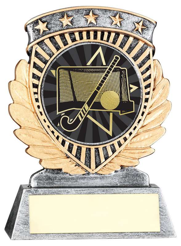 PEW/GOLD 5 STAR HOLDER WITH VINYL HOCKEY INSERT & PLATE – 3.75in