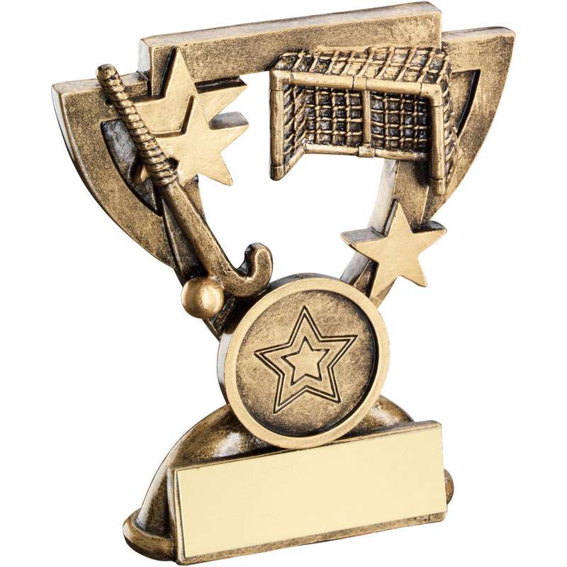 BRZ/GOLD HOCKEY MINI CUP WITH PLATE (1in CENTRE) – 3.75in