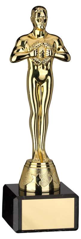 GOLD PLASTIC ACHIEVEMENT FIGURE ON BLACK MARBLE TROPHY – 6.75in