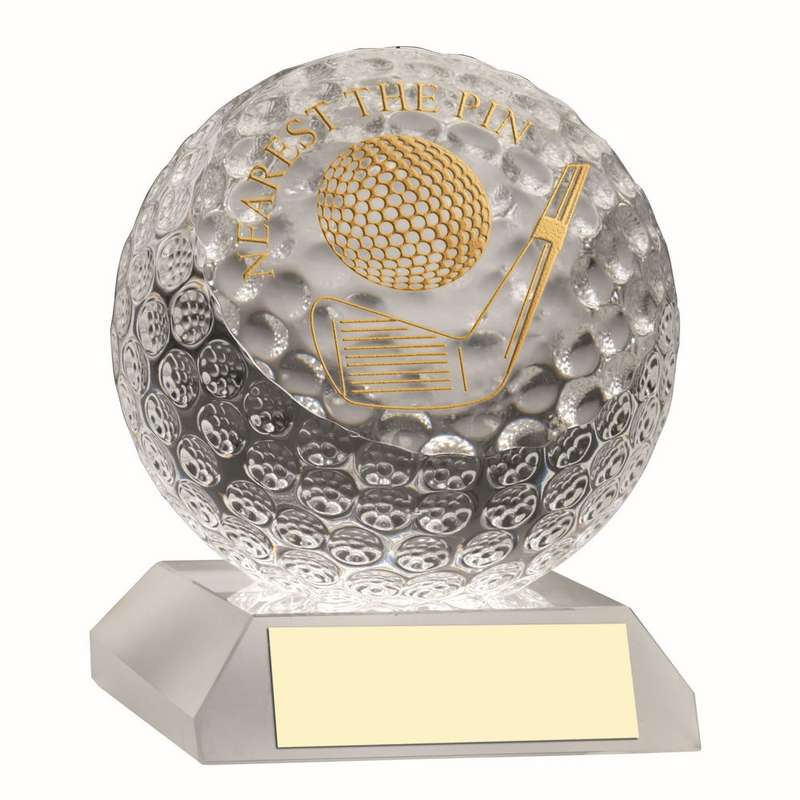 CLEAR GLASS GOLF BALL WITH PLATE NEAREST THE PIN – 3.75in