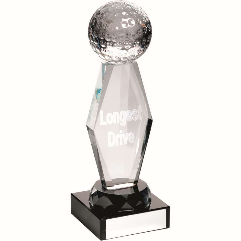 CLEAR GLASS LASERED GOLF COLUMN ON BLACK BASE L.D - 7.25in