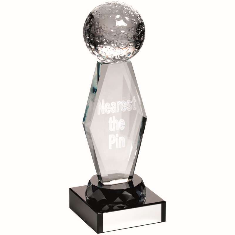 CLEAR GLASS LASERED GOLF COLUMN ON BLACK BASE N.T.P – 7.25in