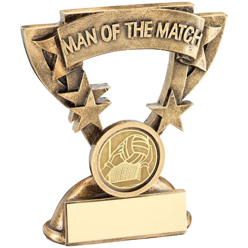BRZ/GOLD MAN OF THE MATCH MINI CUP WITH GAELIC FOOTBALL INSERT AND PLATE – 3.75″