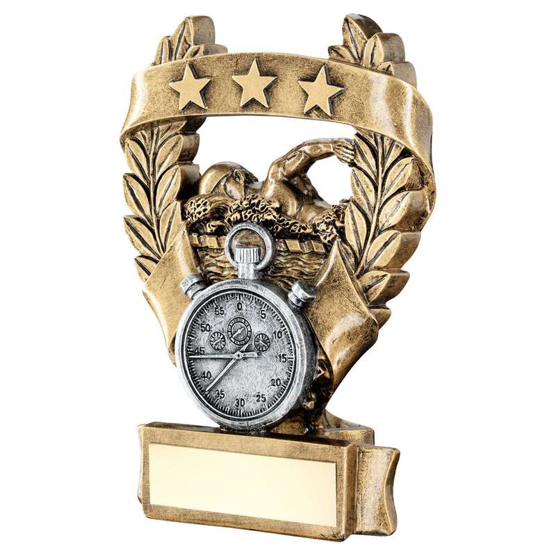 BRZ/PEW/GOLD SWIMMING 3 STAR WREATH AWARD WITH PLATE – 5in
