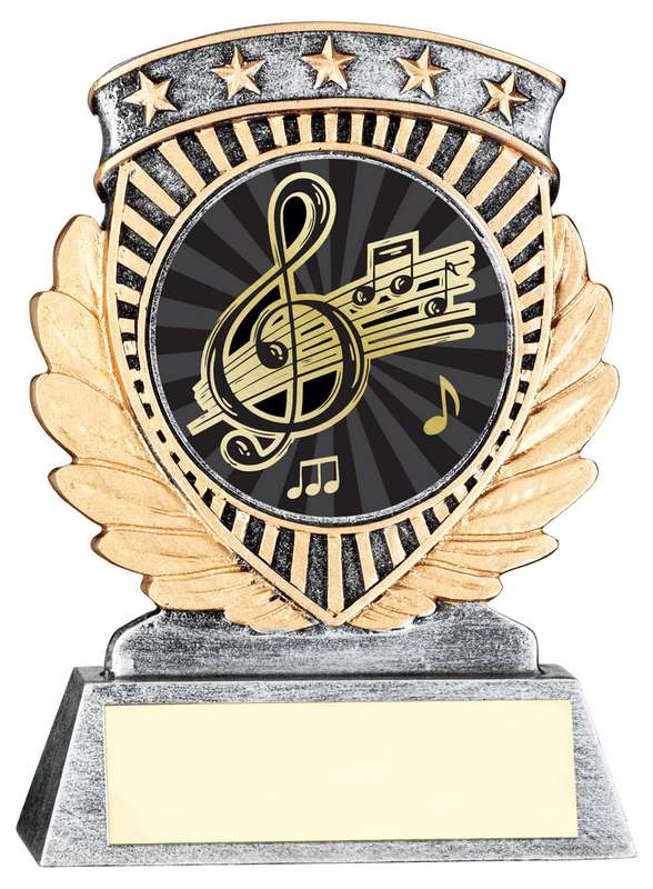 PEW/GOLD 5 STAR HOLDER WITH VINYL MUSIC INSERT & PLATE – 3.75in