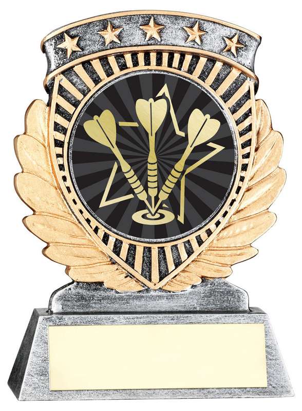 PEW/GOLD 5 STAR HOLDER WITH VINYL DARTS INSERT & PLATE – 3.75in