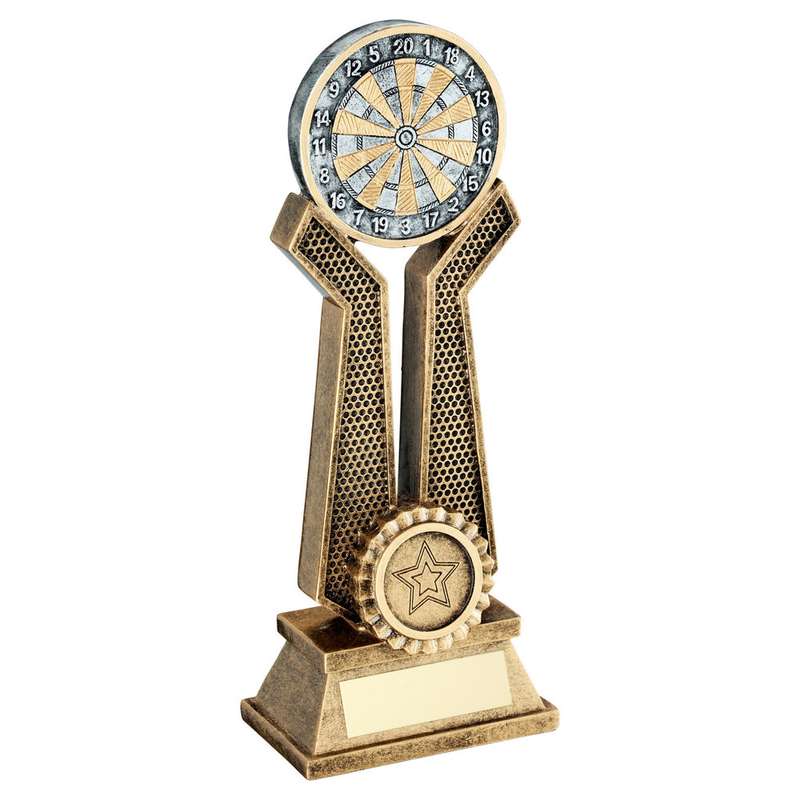 BRZ/PEW/GOLD DART BOARD ON TWIN PRONGS WITH PLATE (1in CENTRE) - 6in