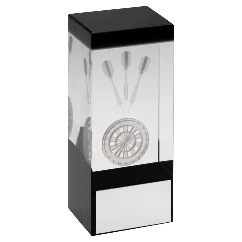 CLEAR/BLACK GLASS BLOCK WITH LASERED DARTS IMAGE WITH PLATE – 4in