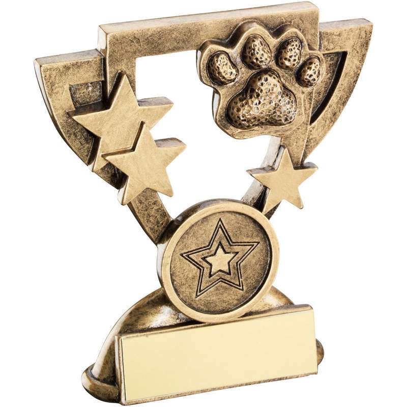 BRZ/GOLD DOG PAW MINI CUP WITH PLATE (1in CENTRE) – 3.75in