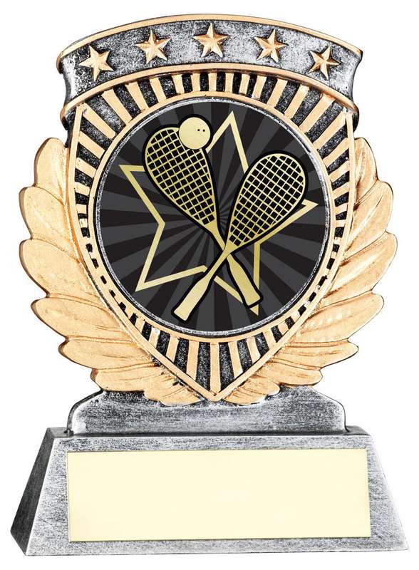 PEW/GOLD 5 STAR HOLDER WITH VINYL SQUASH INSERT & PLATE – 3.75in
