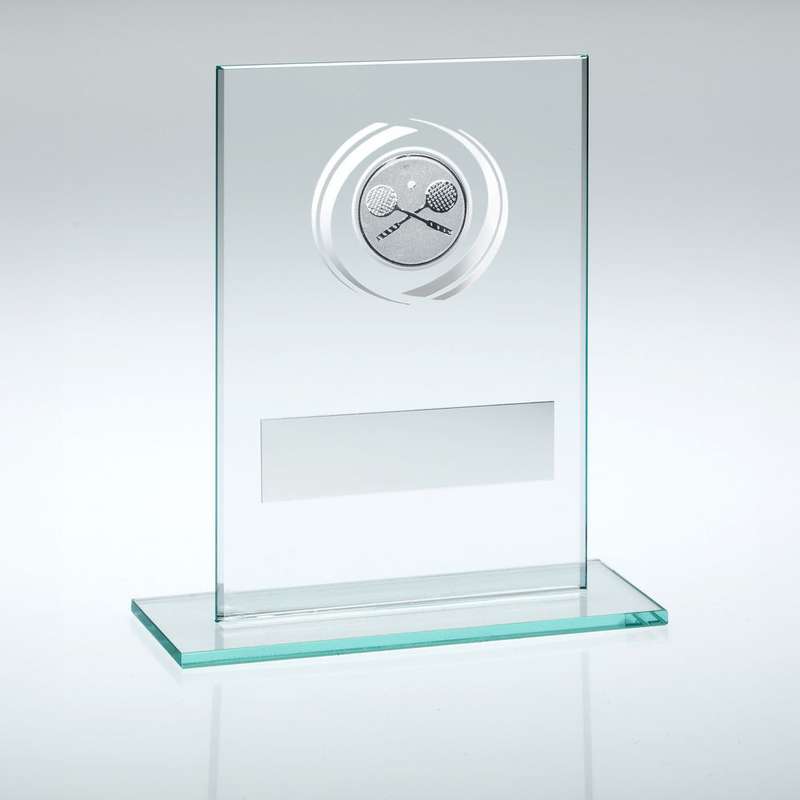 JADE/SILVER GLASS WITH SQUASH INSERT AND PLATE – 3.25in