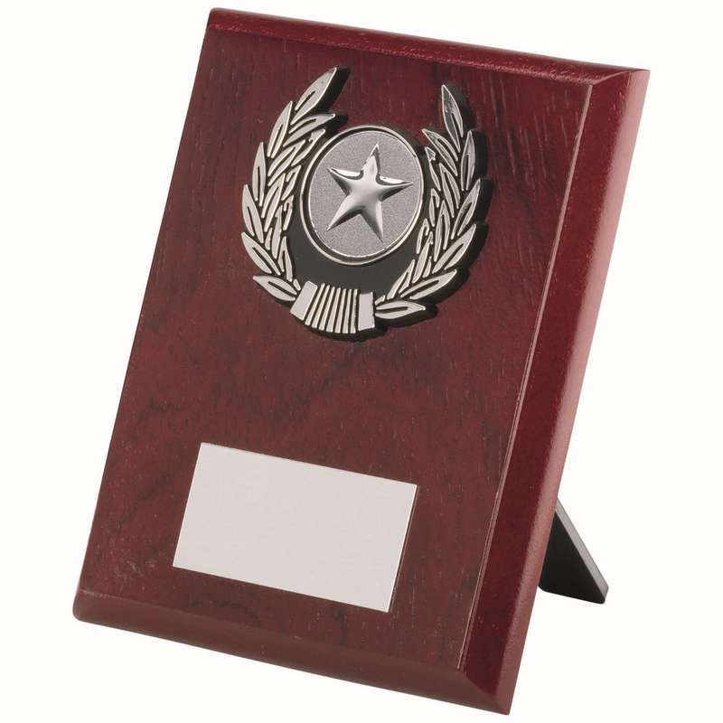 ROSEWOOD PLAQUE AND SILVER TRIM ASSEMBLED TROPHY (1in CENTRE) – 4in