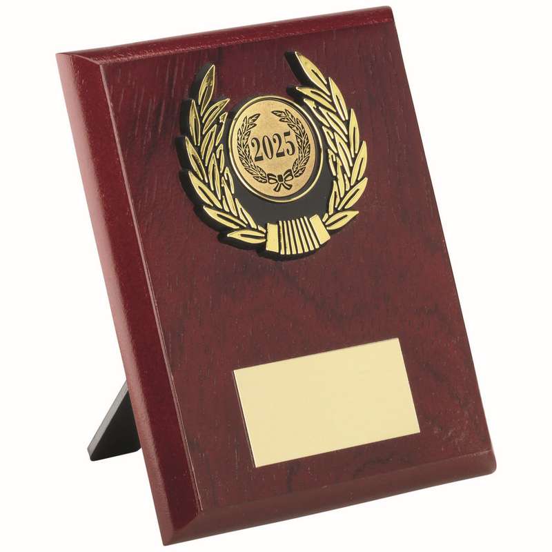 ROSEWOOD PLAQUE AND GOLD TRIM ASSEMBLED TROPHY (1in CENTRE) – 4in