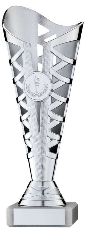 SILVER PLASTIC TITAN CUP ASSEMBLED ON MARBLE (1in CEN) – 8.75in