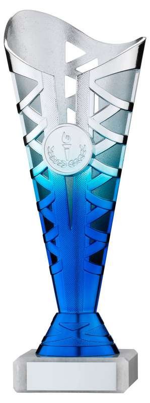 SILVER/BLUE PLASTIC TITAN CUP ASSEMBLED ON MARBLE (1in CEN) – 8.75in