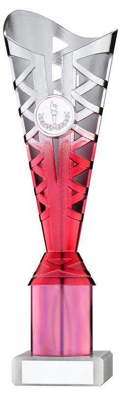 SILVER/PINK PLASTIC TITAN CUP ASSEMBLED ON MARBLE (1in CEN) – 9.75in