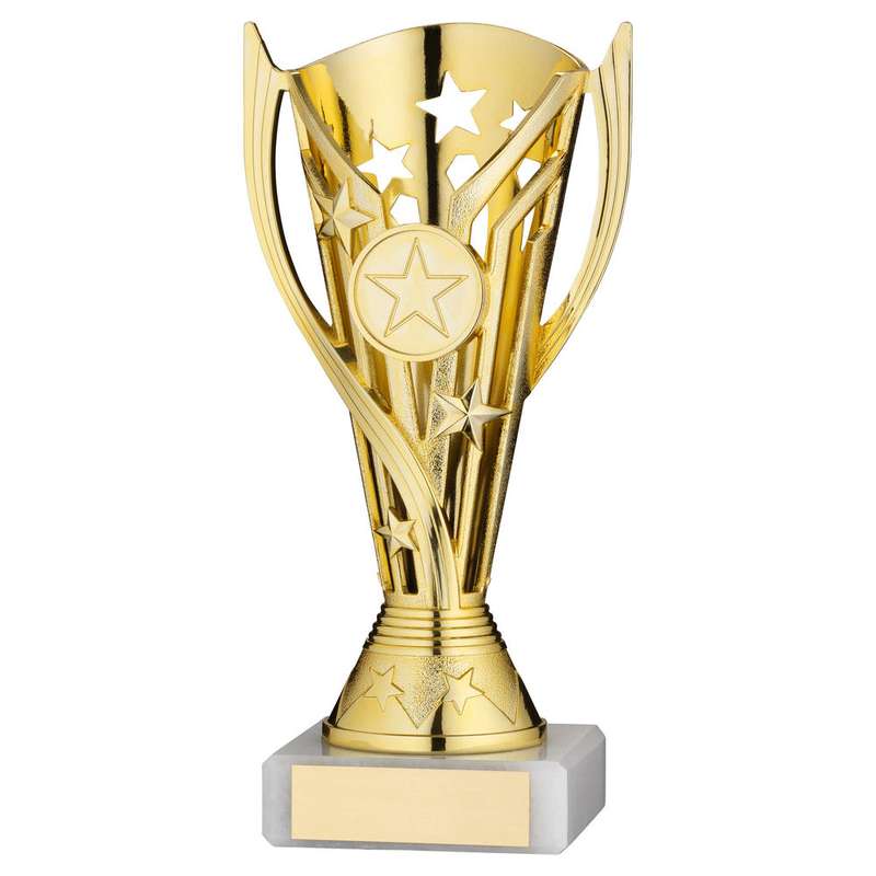 GOLD PLASTIC FLASH CUP ASSEMBLED ON MARBLE (1in CEN) – 7in