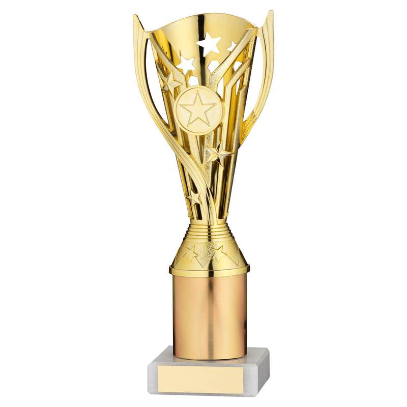 GOLD WITH TUBE PLASTIC FLASH CUP ASSEMBLED ON MARBLE (1in CEN) – 8in